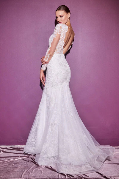 Sophia Long Sleeve Lace Mermaid Wedding Dress: White - Bella and Bloom Boutique