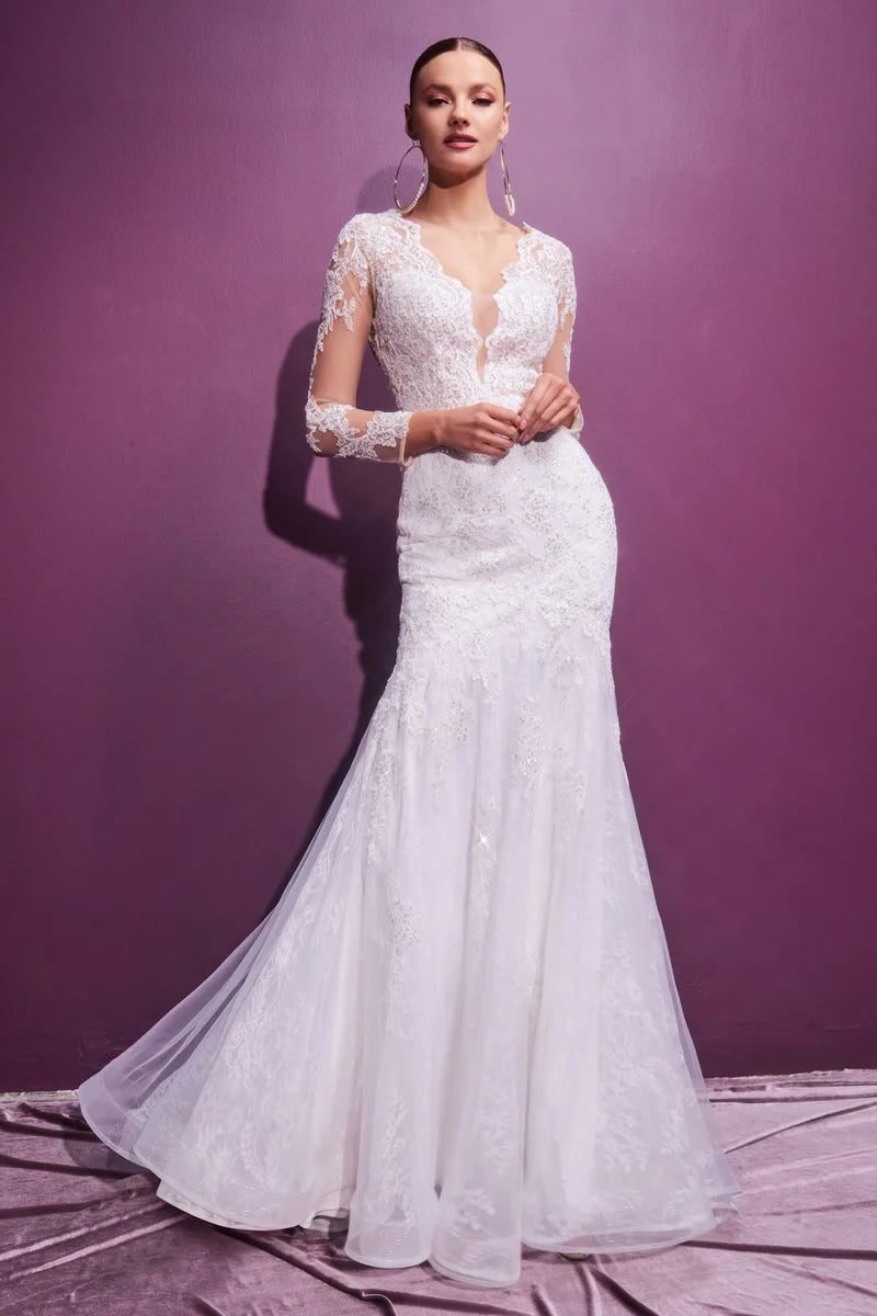 Sophia Long Sleeve Lace Mermaid Wedding Dress: White - Bella and Bloom Boutique