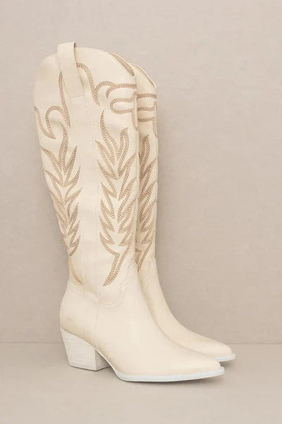 Samara Knee High Cowboy Boots: OFF White - Bella and Bloom Boutique