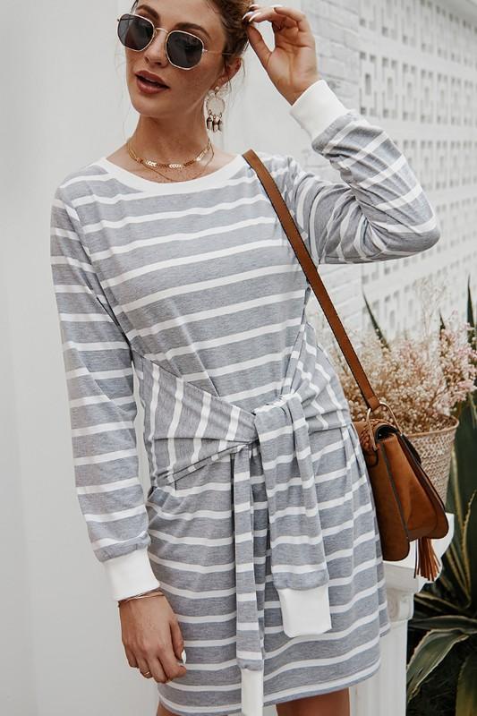 RESTOCK: Casual Cutie Striped Dress: Gray/White - Bella and Bloom Boutique