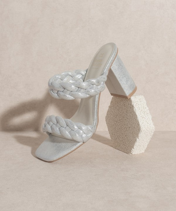Savannah Braided Metallic Block Heels: Silver - Bella and Bloom Boutique