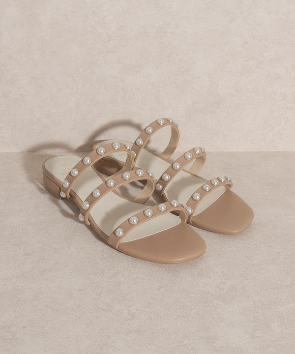 Valerie Pearl Strap Block SANDALS: Nude - Bella and Bloom Boutique