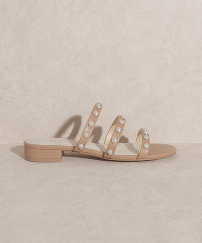 Valerie Pearl Strap Block SANDALS: Nude - Bella and Bloom Boutique
