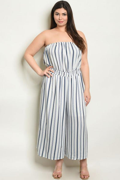 Happier Days Jumpsuit: White/Navy - Bella and Bloom Boutique