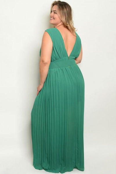 Pretty in Pleats Maxi Dress: Green - Bella and Bloom Boutique