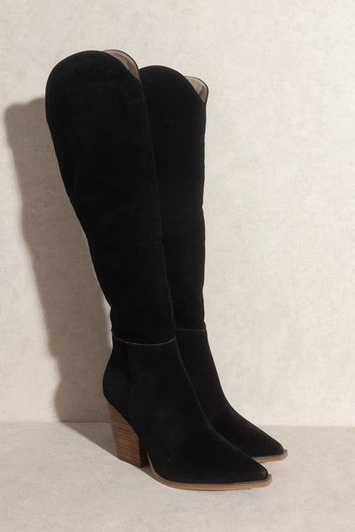 Clara Knee High Western Boots: Black Suede - Bella and Bloom Boutique