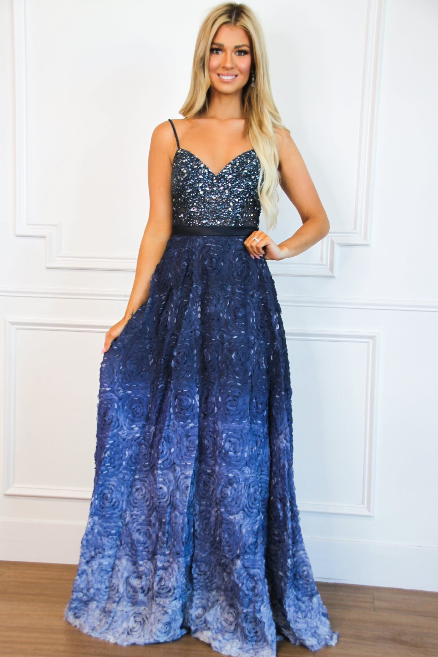 Field of Flowers Ombre Formal Dress: Navy Multi - Bella and Bloom Boutique