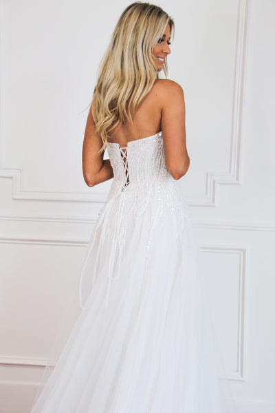 Gabrielle Strapless Tulle Beaded Wedding Dress: Off White - Bella and Bloom Boutique