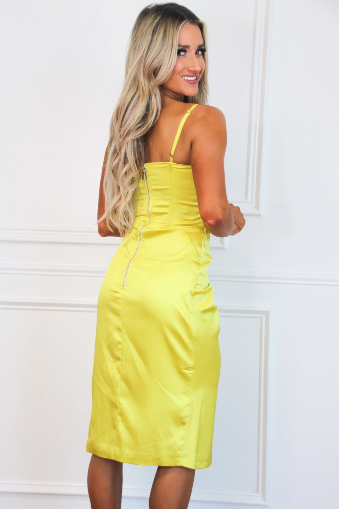 Nyla Embellished Bustier Midi Dress: Lemon - Bella and Bloom Boutique
