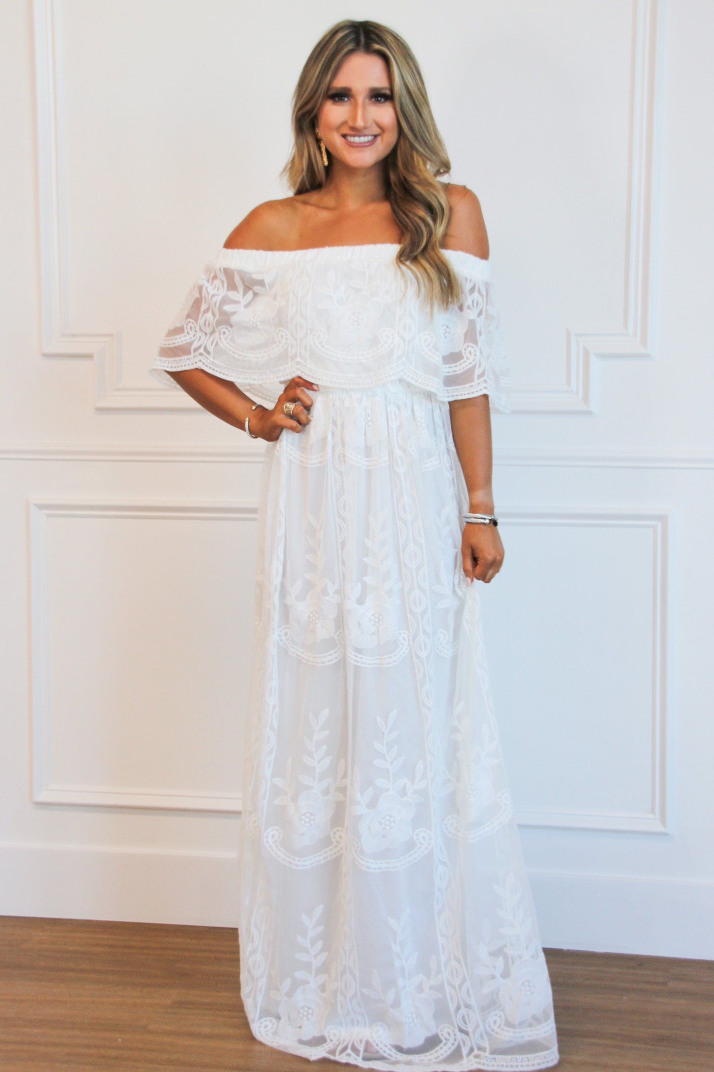 Ever After Lace Maxi Dress: White - Bella and Bloom Boutique
