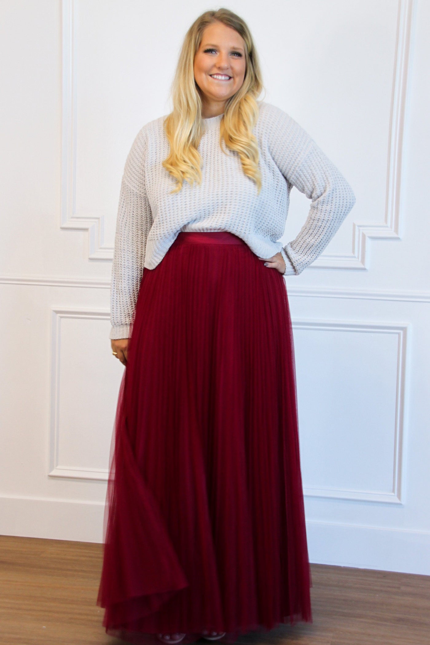 Fall Dreams Pleated Maxi Skirt: Burgundy - Bella and Bloom Boutique