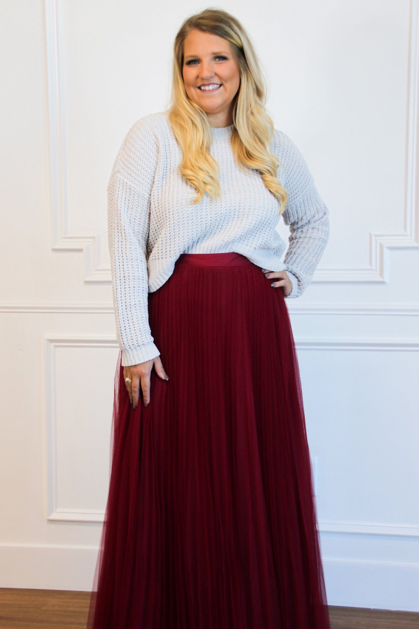Fall Dreams Pleated Maxi Skirt: Burgundy - Bella and Bloom Boutique