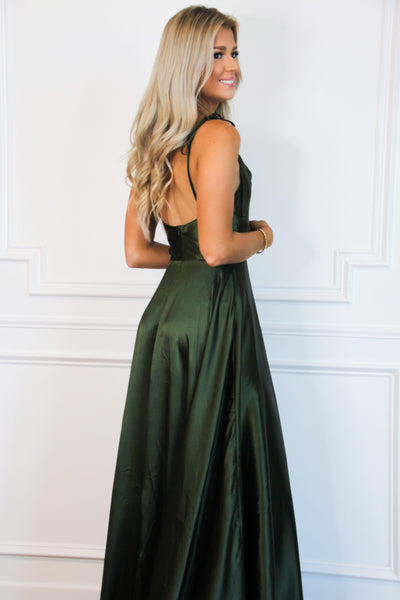 Tonight's the Night Satin Formal Dress: Olive - Bella and Bloom Boutique