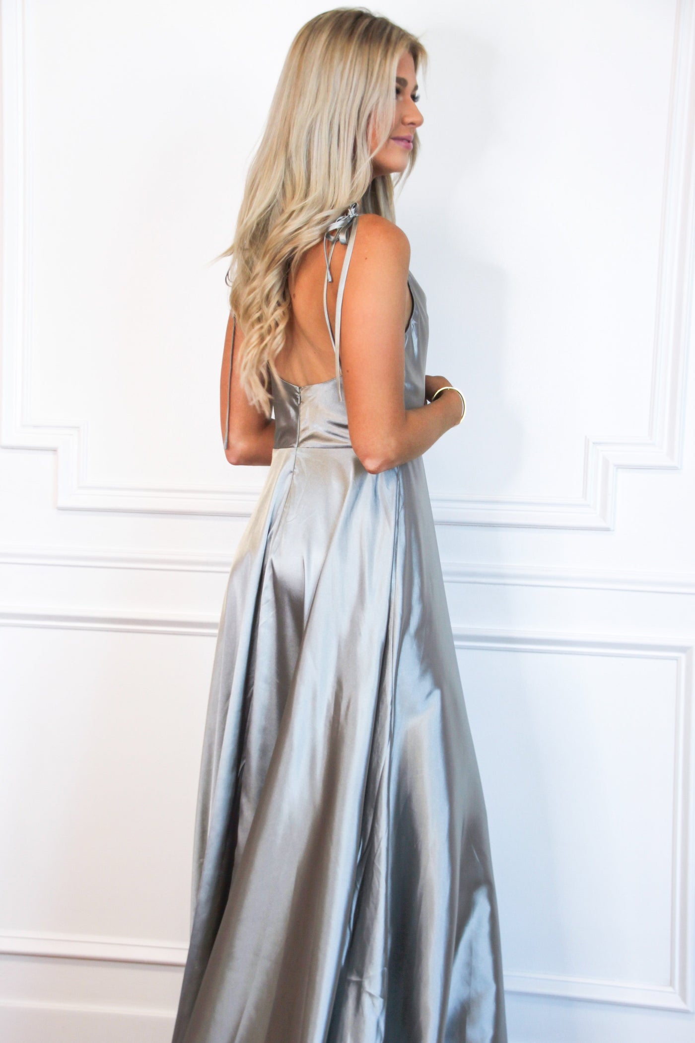Tonight's the Night Satin Formal Dress: Dark Silver - Bella and Bloom Boutique