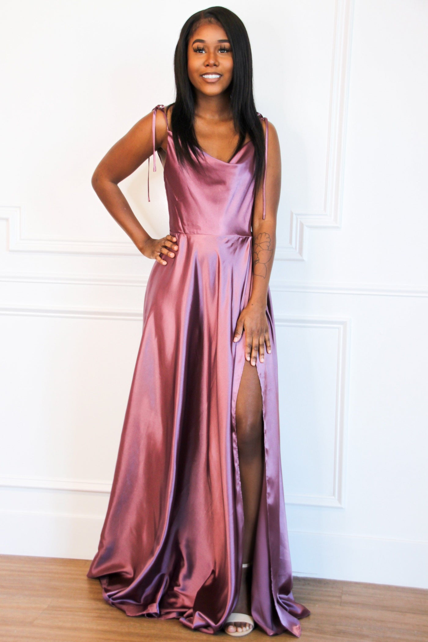 Bella and Bloom Boutique - Tonight's the Night Satin Formal Dress: Plum Bella and Bloom Boutique - Tonight's the Night Satin Formal Dress: Plum