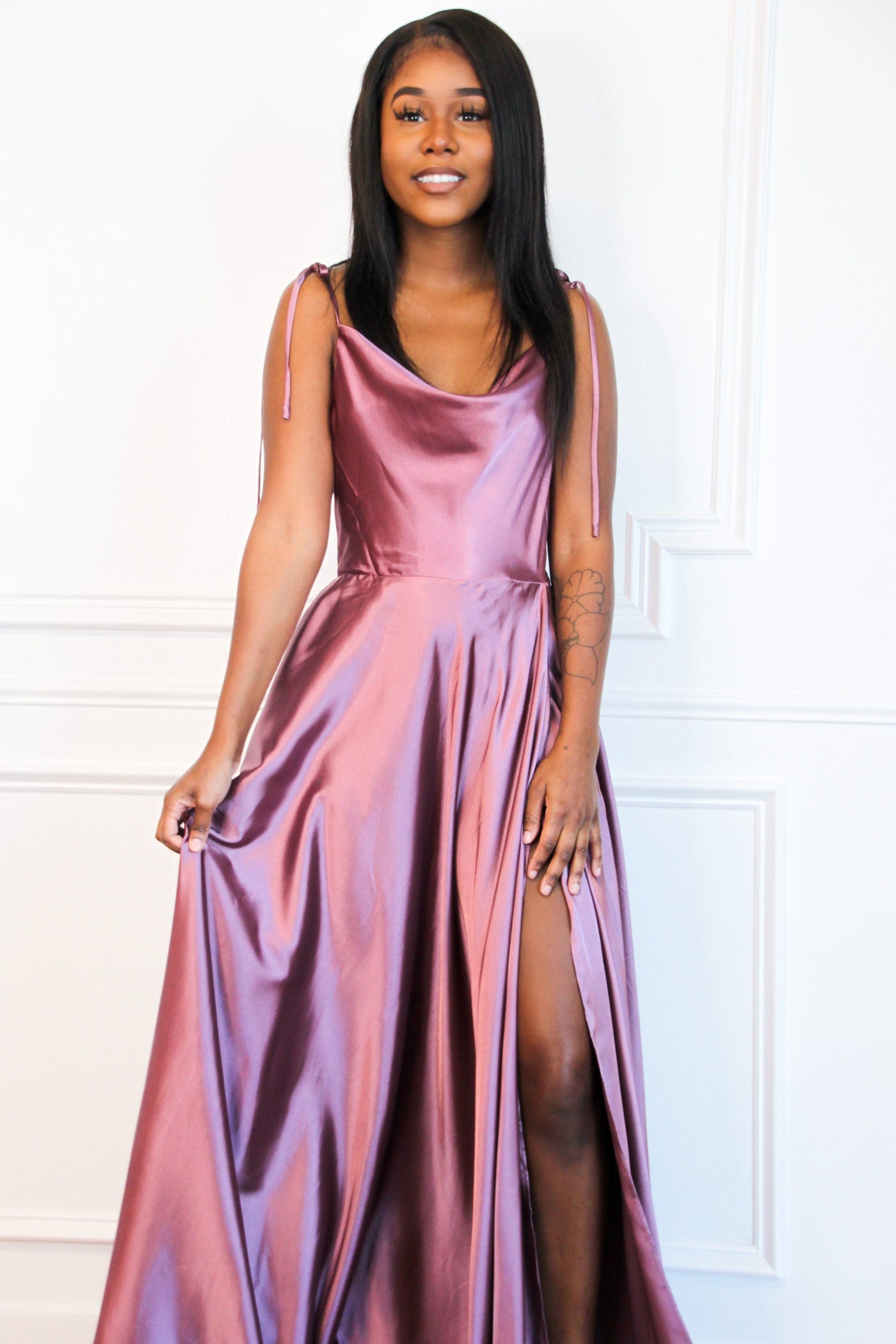 Bella and Bloom Boutique - Tonight's the Night Satin Formal Dress: Plum Bella and Bloom Boutique - Tonight's the Night Satin Formal Dress: Plum