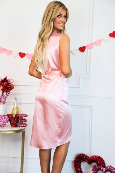 Sweet As You Satin One Shoulder Midi Dress: Light Pink - Bella and Bloom Boutique