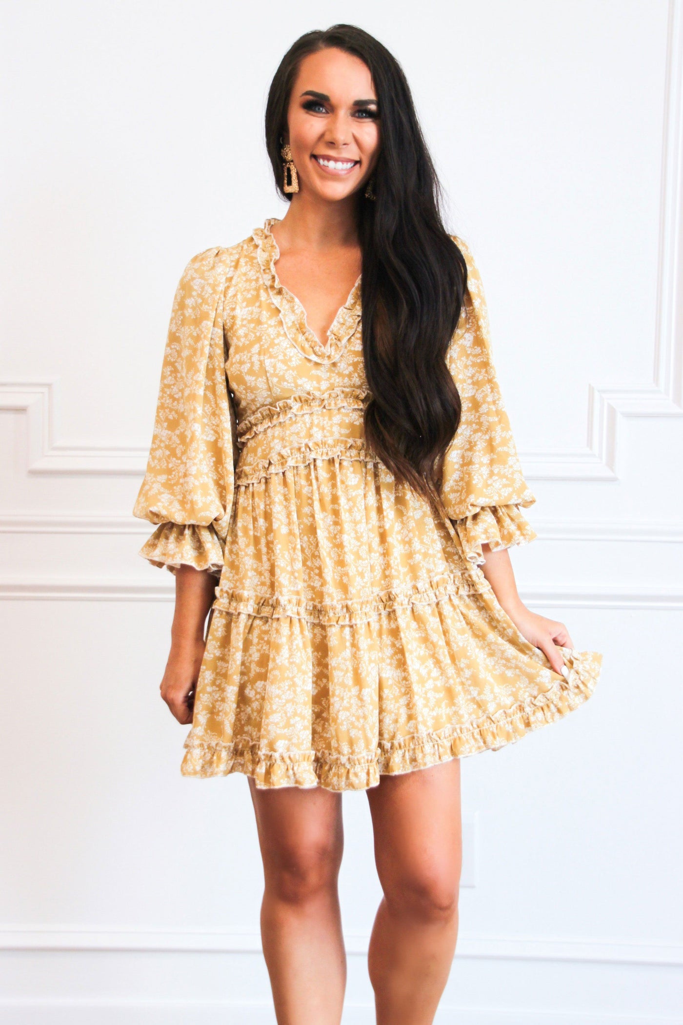 RESTOCK: Sweetheart Floral Dress: Mustard - Bella and Bloom Boutique