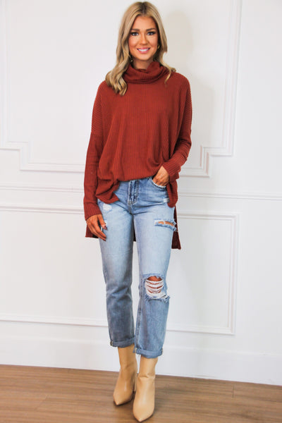 Plain and Simple Oversized Thermal Top: Brick - Bella and Bloom Boutique