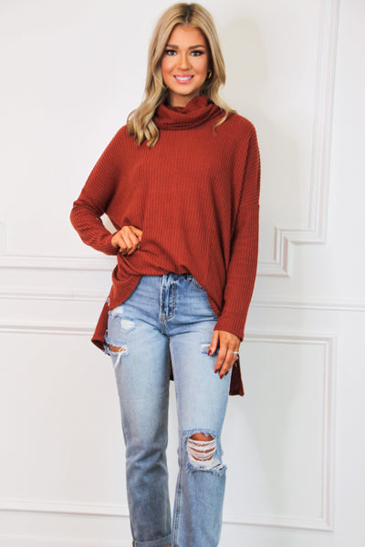 Plain and Simple Oversized Thermal Top: Brick - Bella and Bloom Boutique