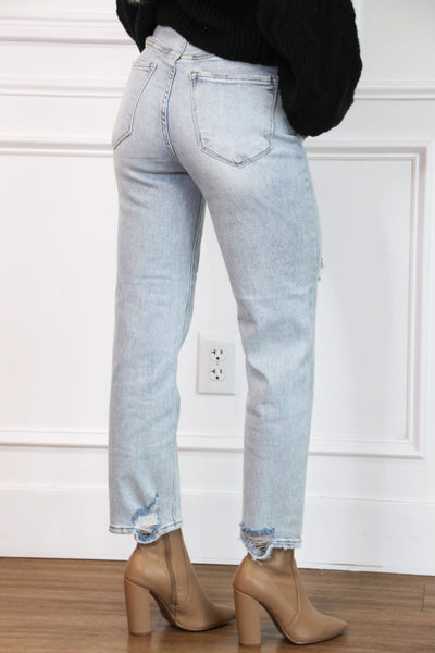 Raine Distressed Denim: Light Wash - Bella and Bloom Boutique