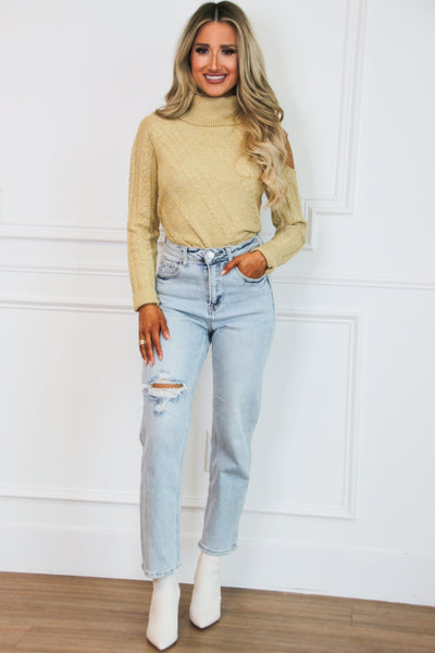 Peek a Boo Cutout Sweater: Honey - Bella and Bloom Boutique