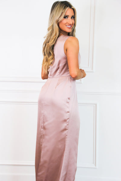 Power of Love Satin One Shoulder Maxi Dress: Mauve - Bella and Bloom Boutique