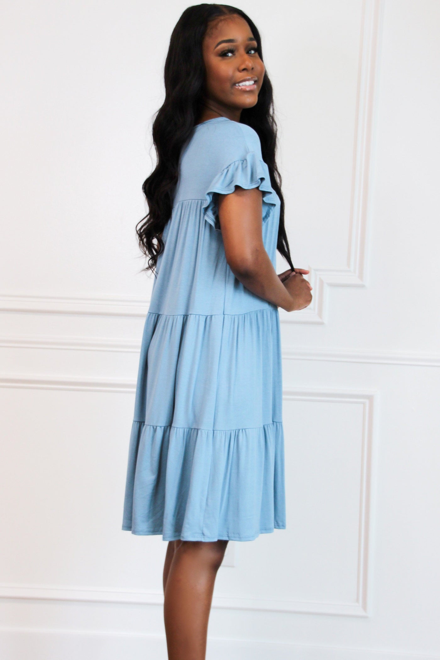 Back With You Dress: Dusty Blue - Bella and Bloom Boutique