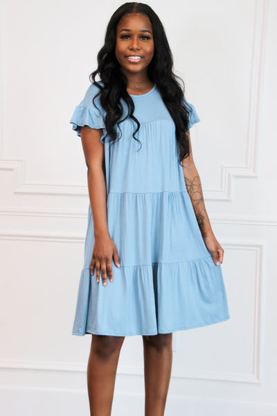 Back With You Dress: Dusty Blue - Bella and Bloom Boutique
