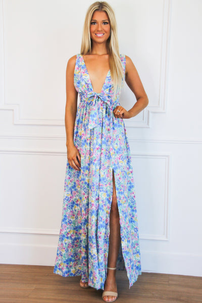 Amaya Floral Maxi Dress: Blue Multi - Bella and Bloom Boutique