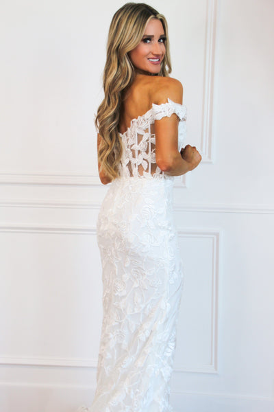 Kiss From a Rose Nude Illusion Wedding Dress: White - Bella and Bloom Boutique