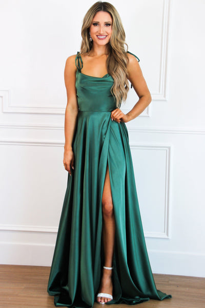 Tonight's the Night Satin Formal Dress: Emerald - Bella and Bloom Boutique