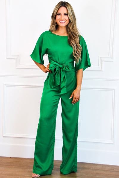 Tied to You Jumpsuit: Kelly Green - Bella and Bloom Boutique