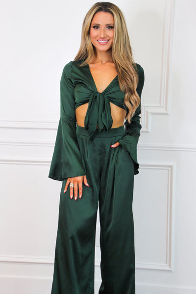 Yours Truly Satin Two Piece Set: Emerald - Bella and Bloom Boutique