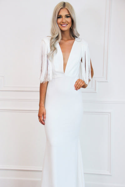 Take Me to Nashville Fringe Maxi Dress: White - Bella and Bloom Boutique