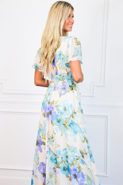 Botanical Beauty Floral Maxi Dress: Cream/Blue Multi - Bella and Bloom Boutique