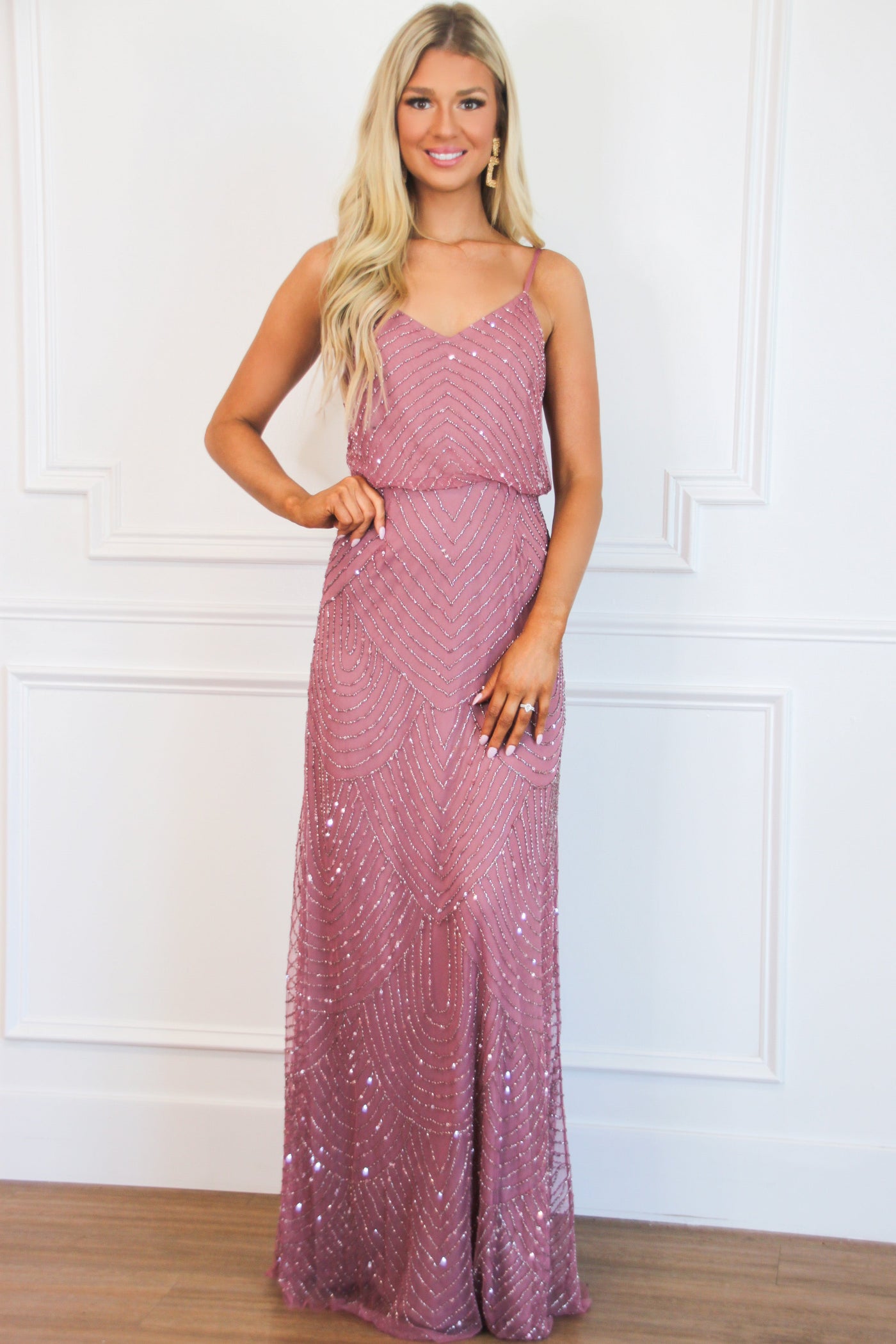 Fall Into You Beaded Formal Dress: DUSTY ROSE - Bella and Bloom Boutique