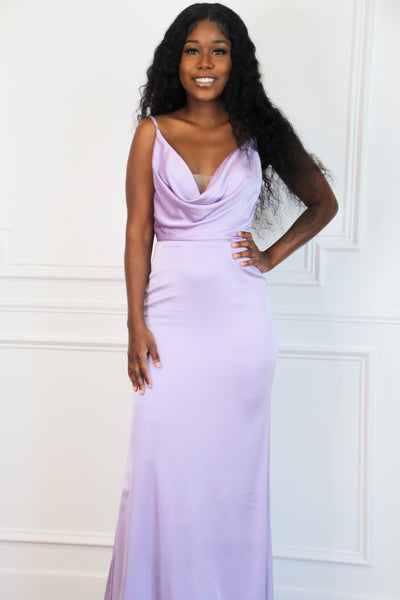 Elegant Nights Satin Formal Dress: Lavender - Bella and Bloom Boutique