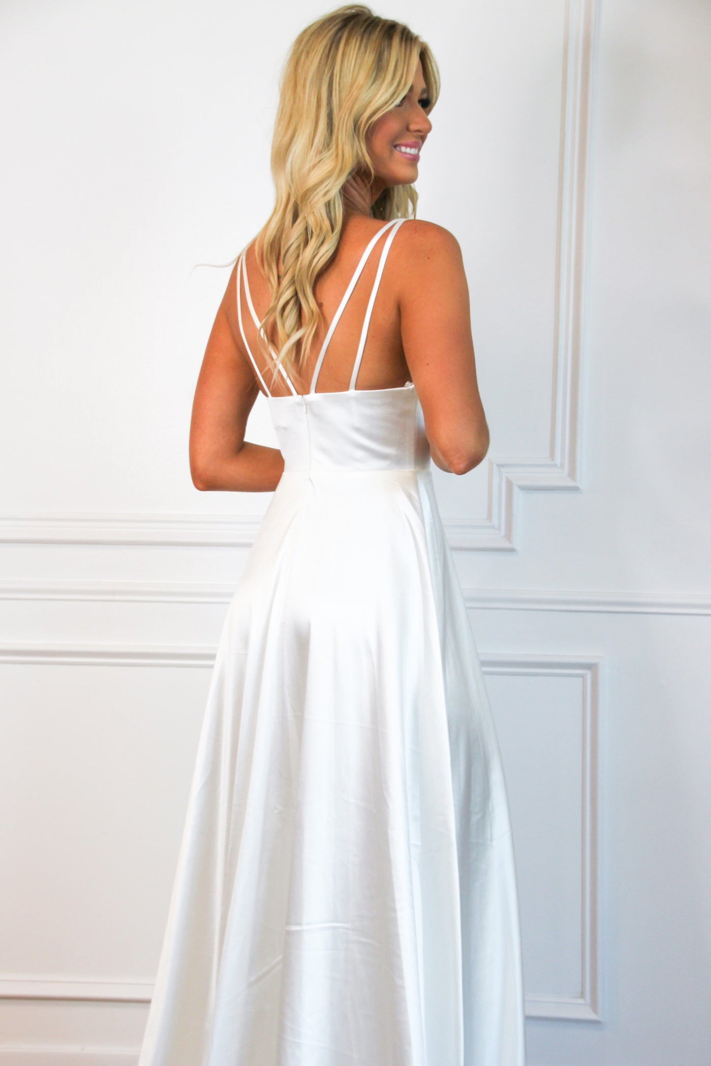 Daniella Satin Wedding Dress: White - Bella and Bloom Boutique