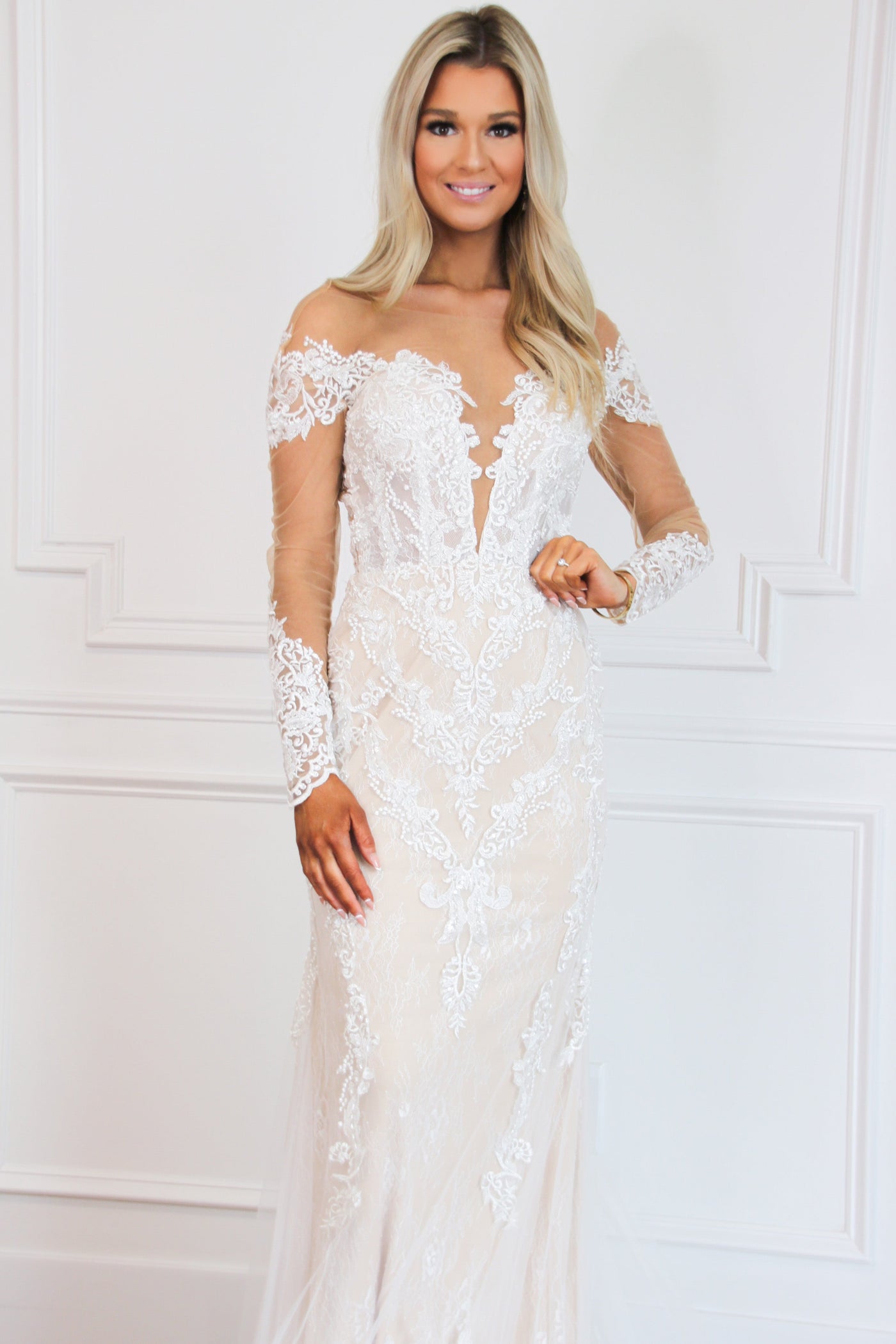 Bella and Bloom Boutique - Forever In Love Lace Wedding Dress: White/Nude