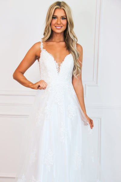 Isabel A-Line Lace Wedding Dress: White - Bella and Bloom Boutique