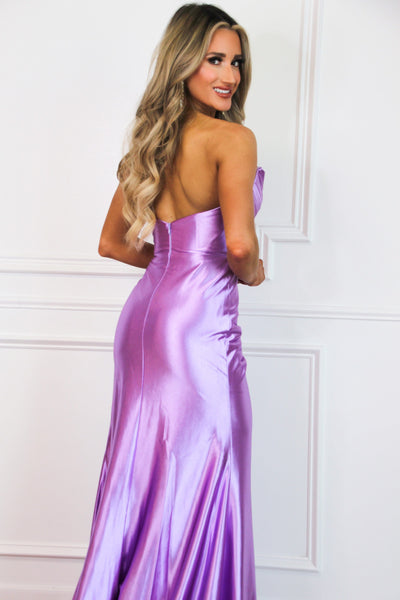 Sleek Chic Satin Formal Dress: Lavender - Bella and Bloom Boutique