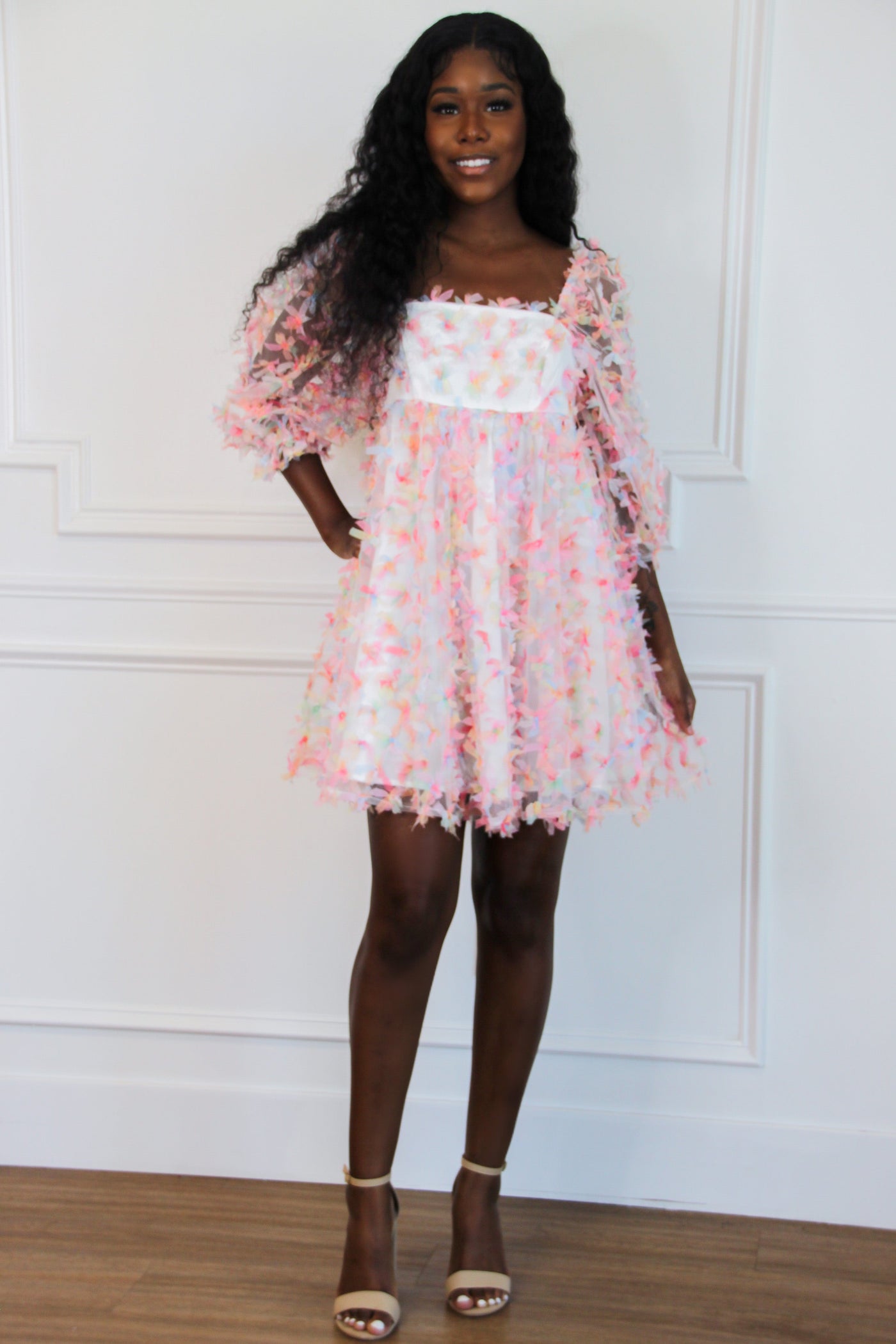 Rainbow Wishes Applique Dress: White Multi - Bella and Bloom Boutique