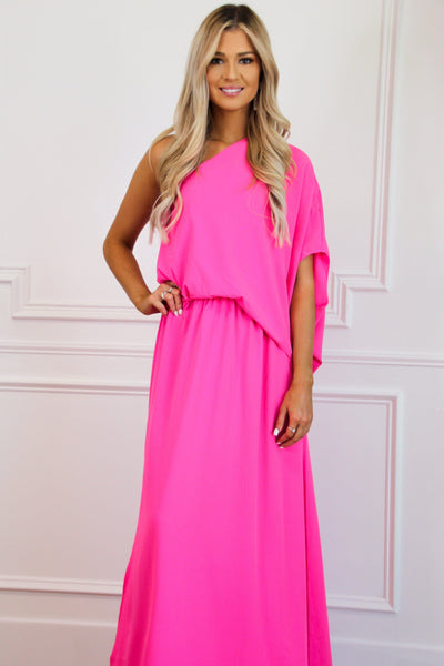 Don't Start Now Maxi Dress: Hot Pink - Bella and Bloom Boutique