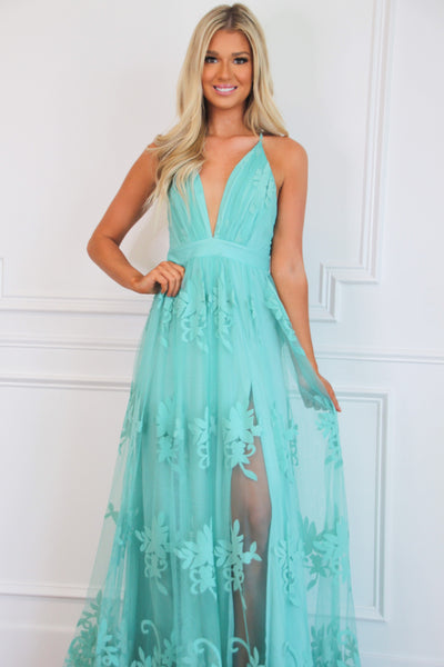 Here Comes the Bride Maxi Dress: Turquoise - Bella and Bloom Boutique