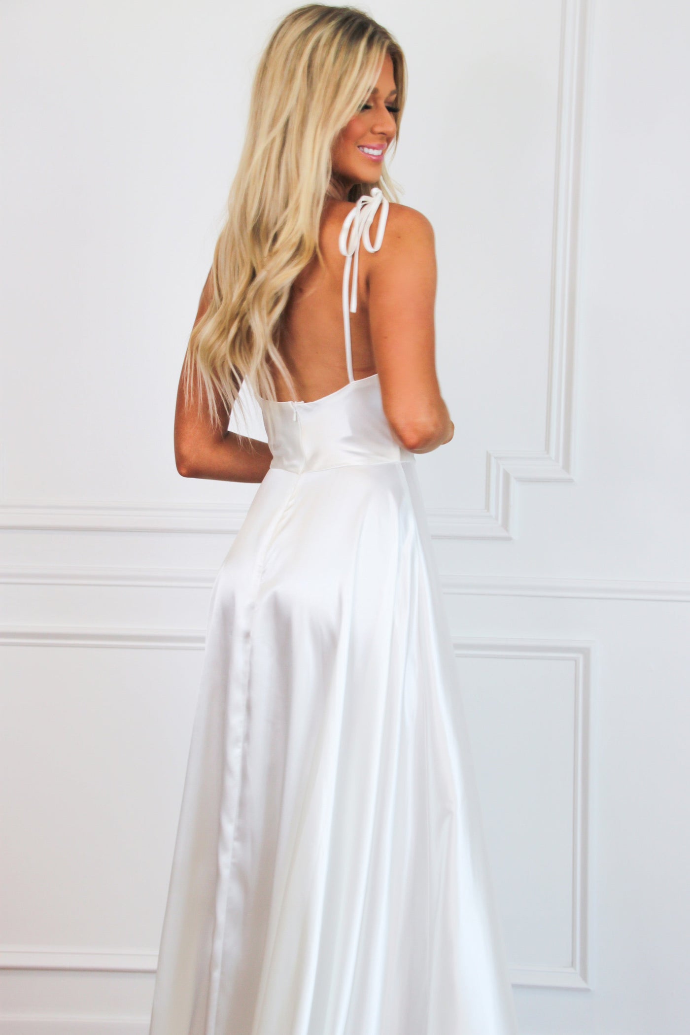 Tonight's the Night Satin Formal Dress: White - Bella and Bloom Boutique