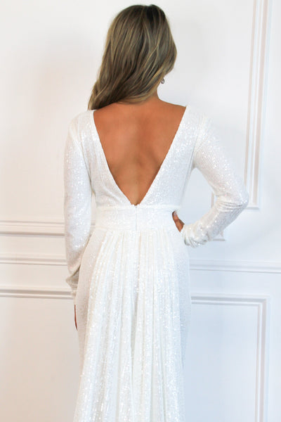 Let Love In Sequin Long Sleeve Formal Maxi Dress: White - Bella and Bloom Boutique