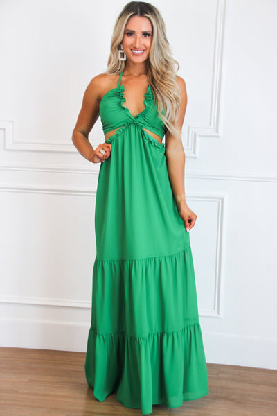 Lilly Ruffle Open Back Maxi Dress: Green - Bella and Bloom Boutique