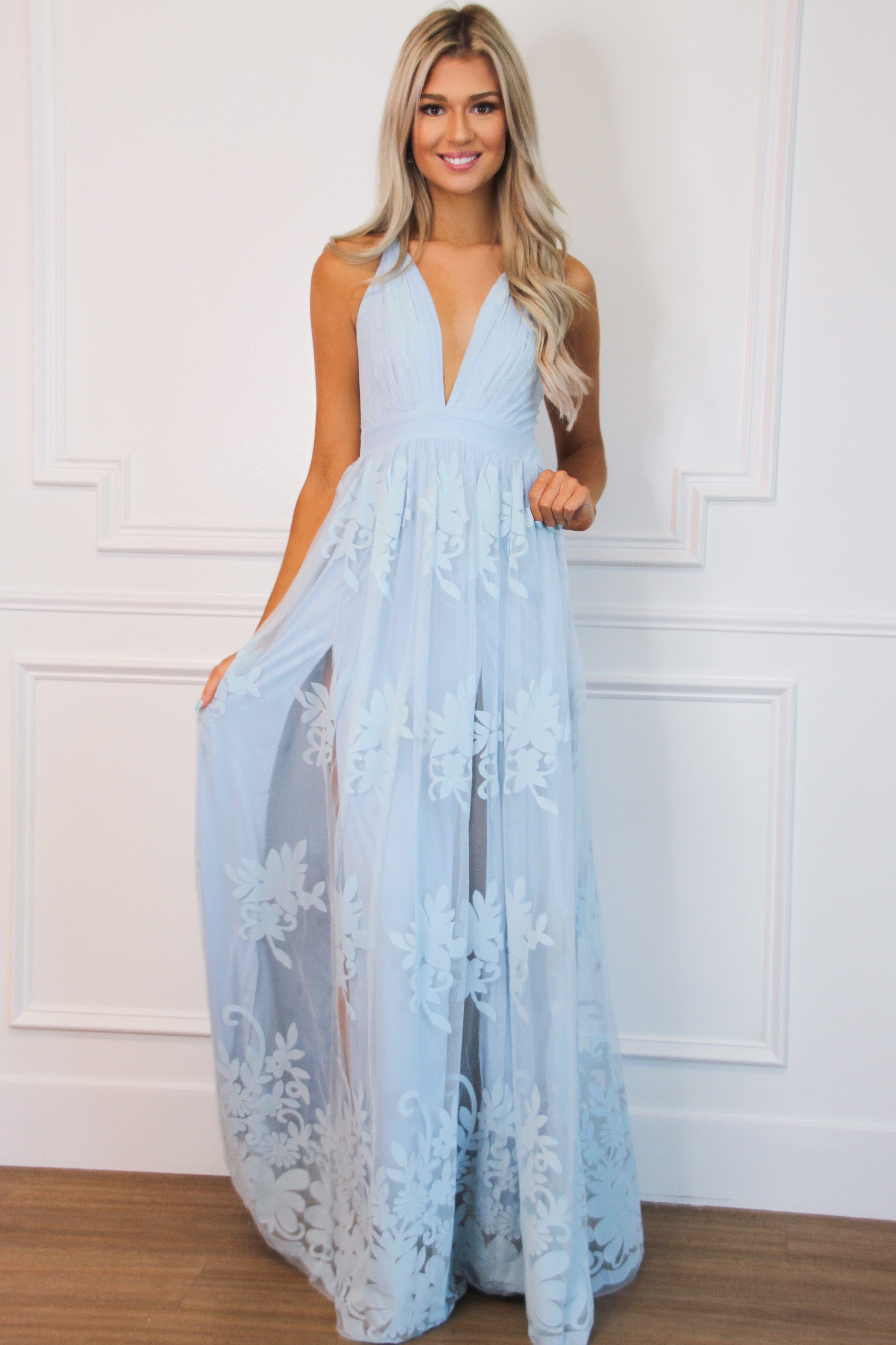 Bella and Bloom Boutique - Here Comes the Bride Maxi Dress: Light Blue