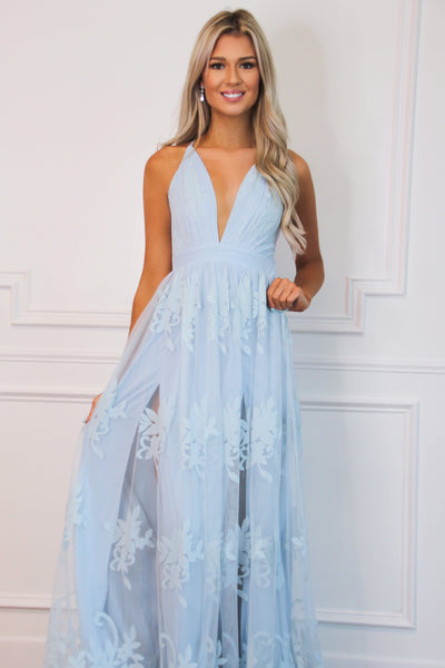 Here Comes the Bride Maxi Dress: Light Blue - Bella and Bloom Boutique